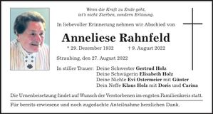 Traueranzeige Anneliese Rahnfeld