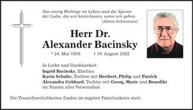 Traueranzeige Alexander Dr. Bacinsky