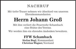 Traueranzeige Johann Groß