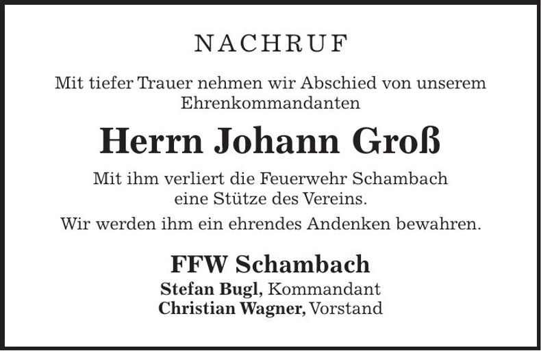 Traueranzeige Johann Groß