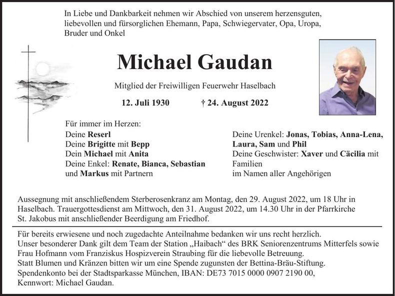 Traueranzeige Michael Gaudan