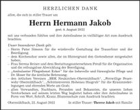 Traueranzeige Jakob Hermann