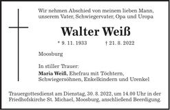Traueranzeige Walter Weiß