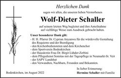 Traueranzeige Wolf-Dieter Schaller