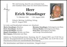 Traueranzeige Erich Staudinger