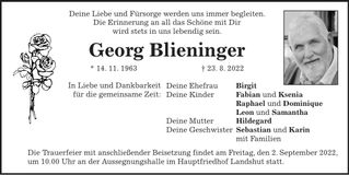 Traueranzeige Georg Blieninger