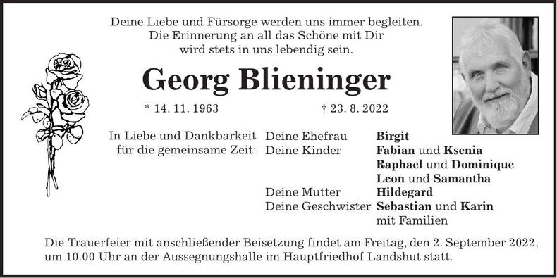 Traueranzeige Georg Blieninger