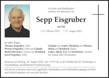 Traueranzeige Sepp Eisgruber