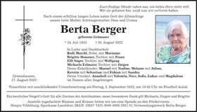 Traueranzeige Berta Berger