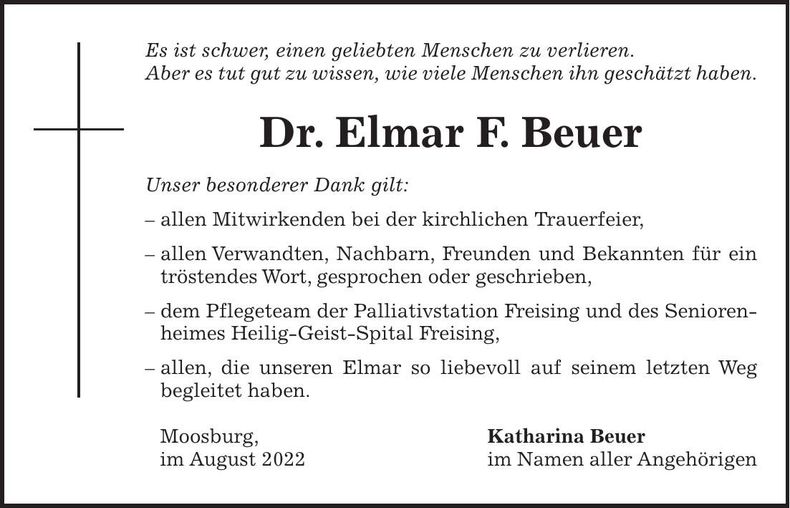 Traueranzeige Elmar F. Dr. Beuer