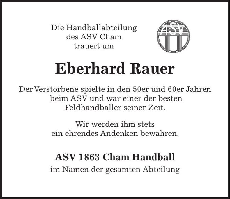 Traueranzeige Eberhard Rauer