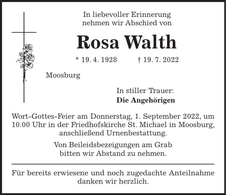Traueranzeige Rosa Walth