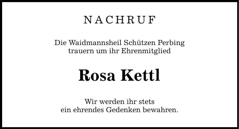 Traueranzeige Rosa Kettl