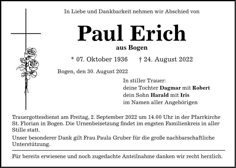 Traueranzeige Erich Paul