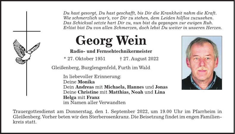 Traueranzeige Georg Wein