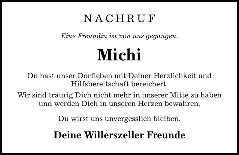 Traueranzeige Michi 