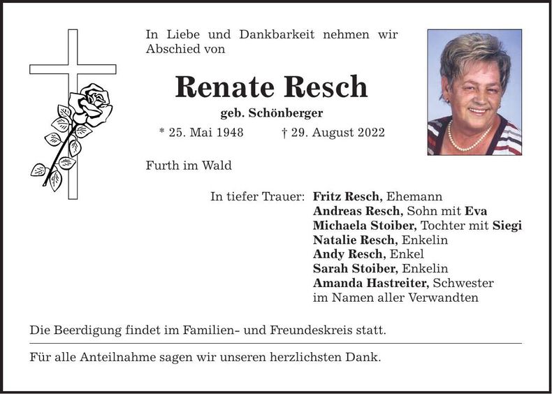 Traueranzeige Renate Resch