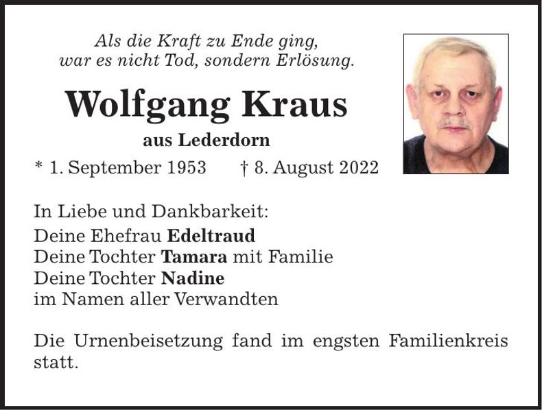 Traueranzeige Wolfgang Kraus