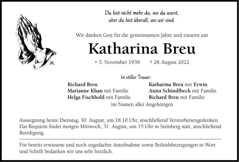 Traueranzeige Katharina Breu