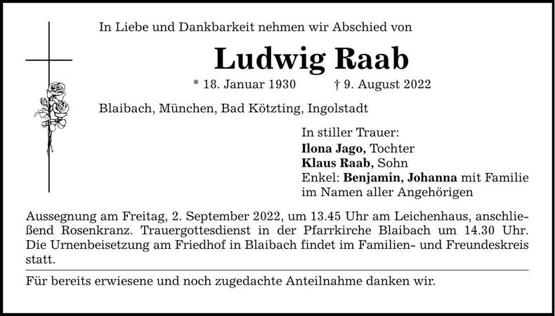 Traueranzeige Ludwig Raab