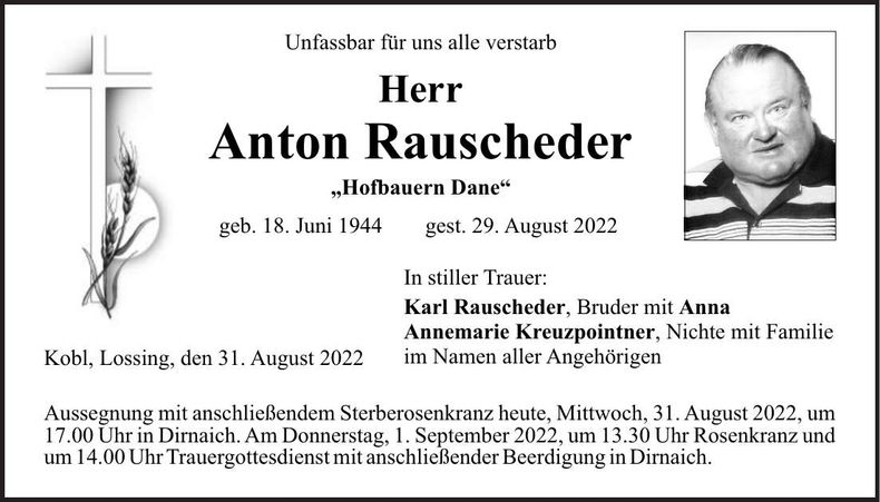 Traueranzeige Anton Rauscheder