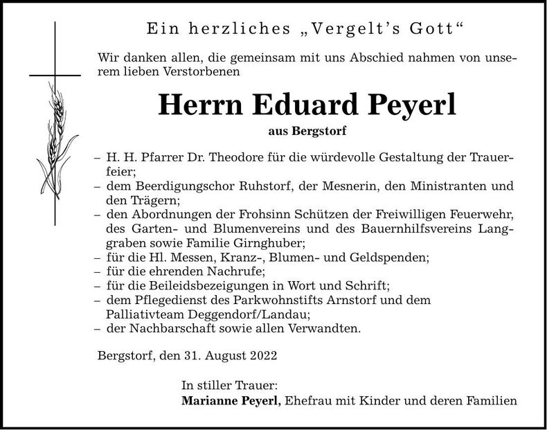 Traueranzeige Eduard Peyerl