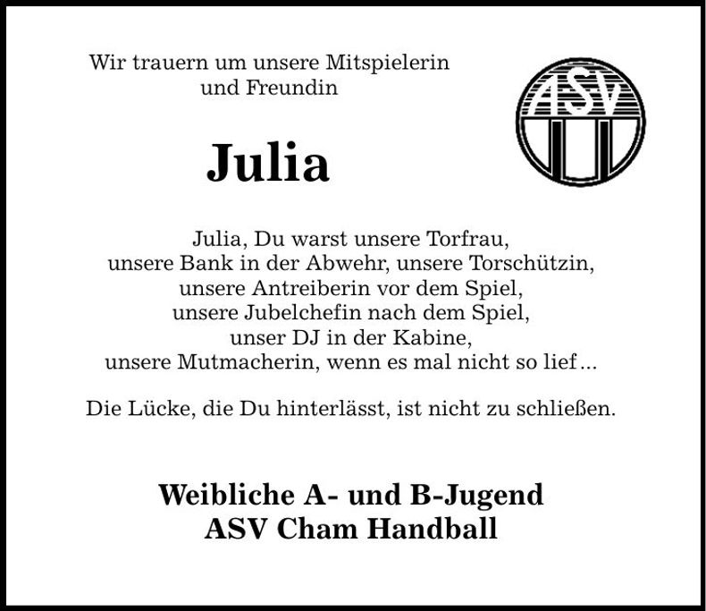 Traueranzeige Julia Lankes