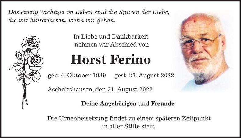Traueranzeige Horst Ferino