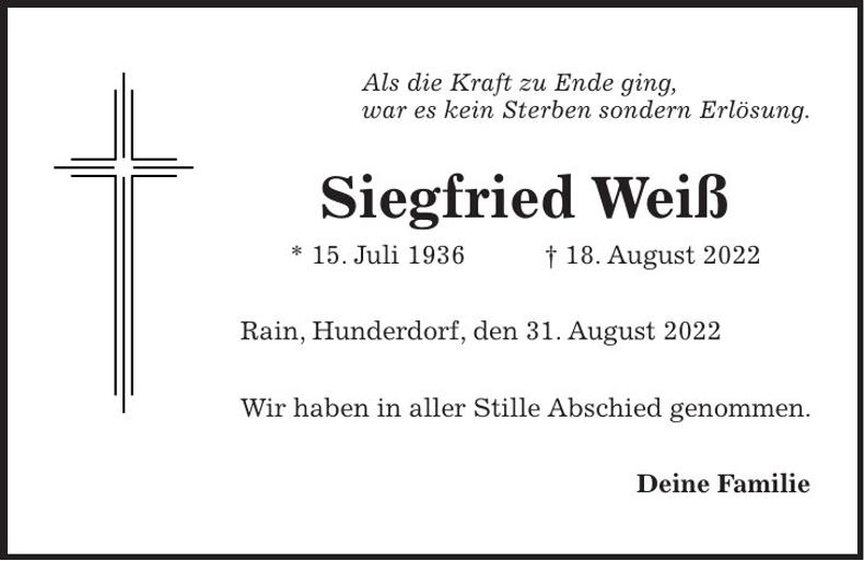Traueranzeige Siegfried Weiß