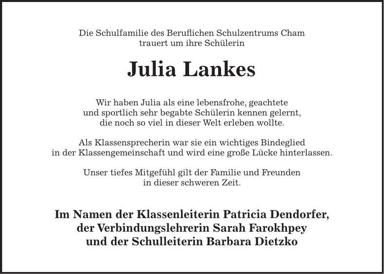 Traueranzeige Julia Lankes