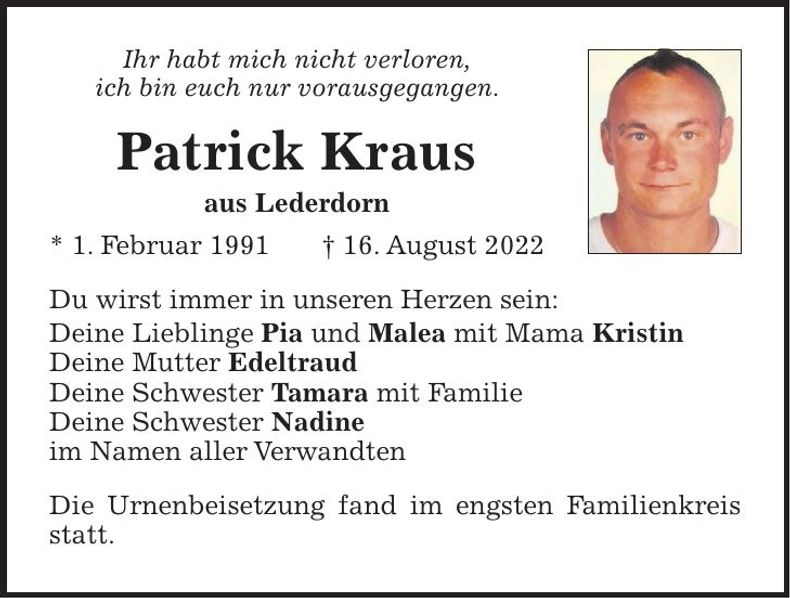 Traueranzeige Patrick Kraus
