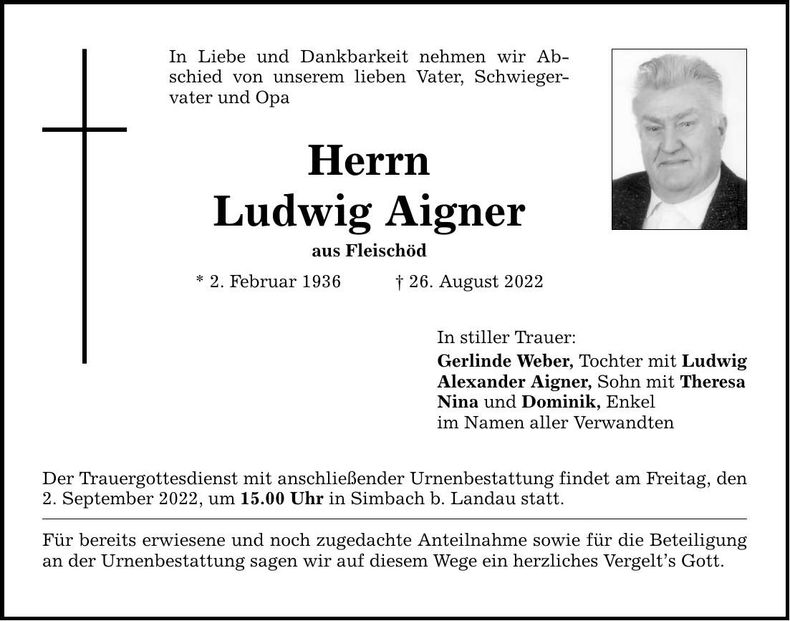 Traueranzeige Ludwig Aigner