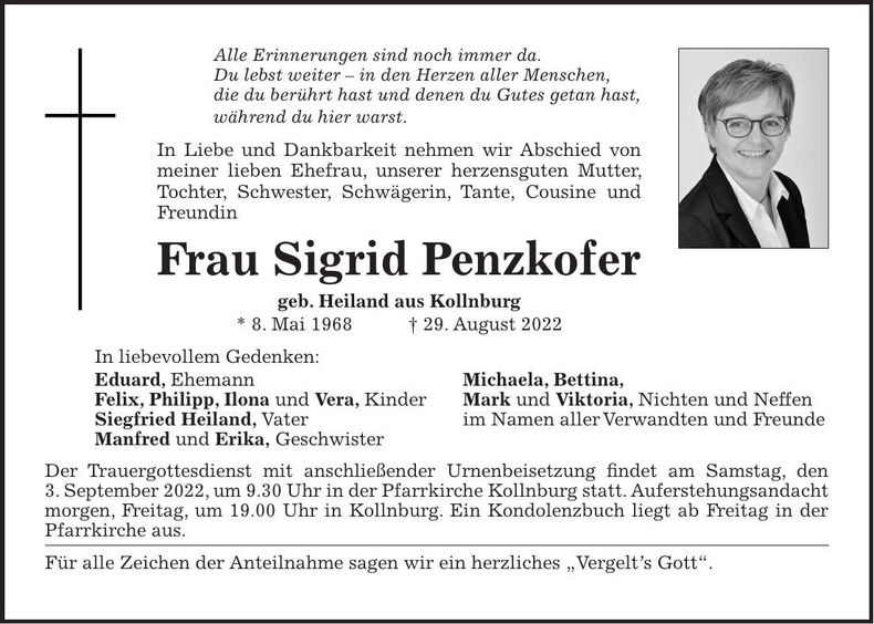 Traueranzeige Sigrid Penzkofer