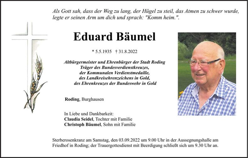 Traueranzeige Eduard Bäumel