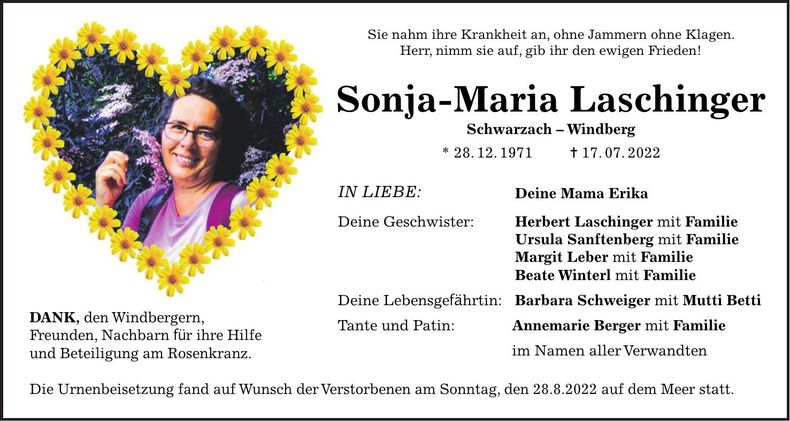 Traueranzeige Sonja-Maria Laschinger