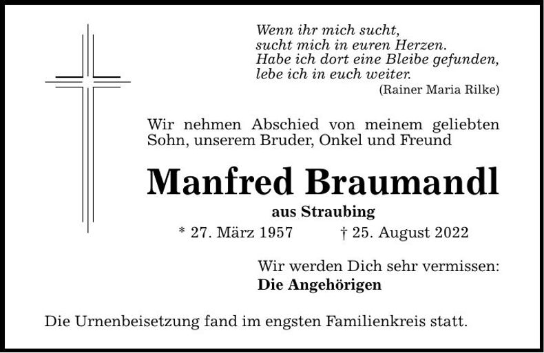 Traueranzeige Manfred Braumandl