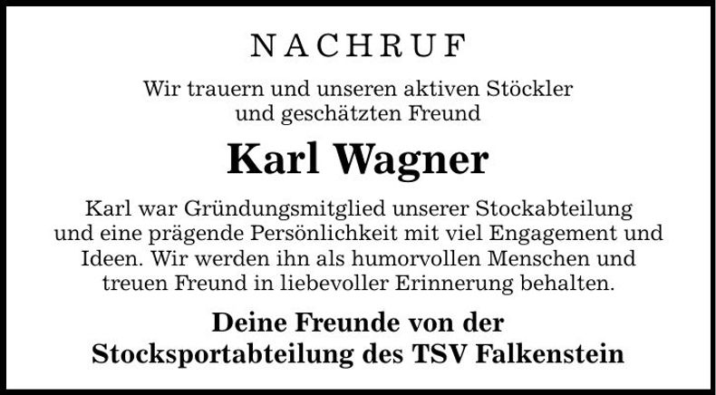 Traueranzeige Karl Wagner