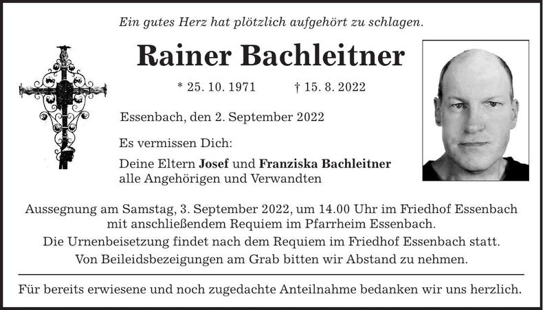 Traueranzeige Rainer Bachleitner