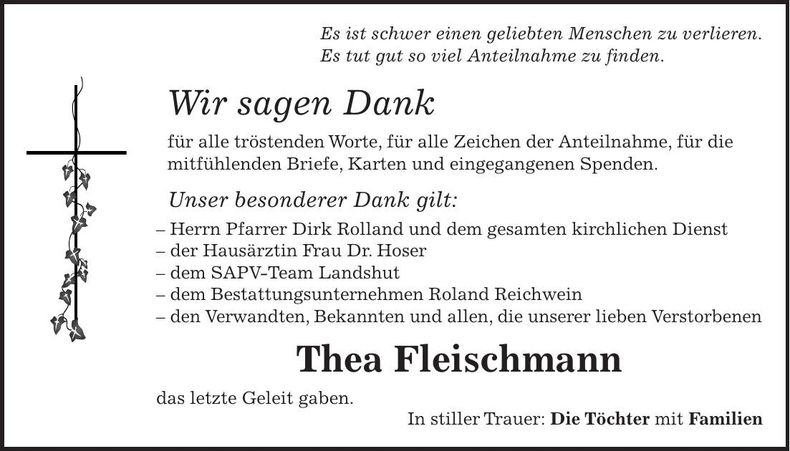 Traueranzeige Thea Fleischmann