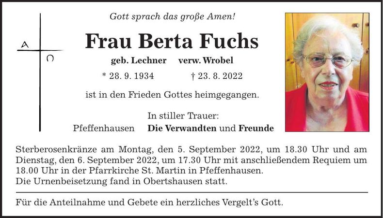 Traueranzeige Berta Fuchs