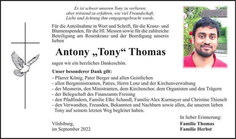 Traueranzeige Antony Thomas