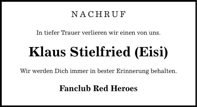 Traueranzeige Klaus Stielfried