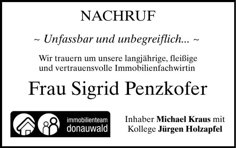 Traueranzeige Sigrid Penzkofer