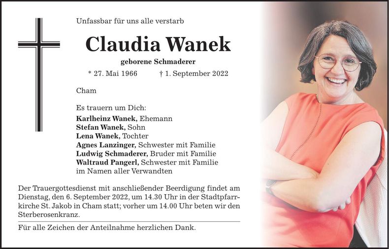 Traueranzeige Claudia Wanek
