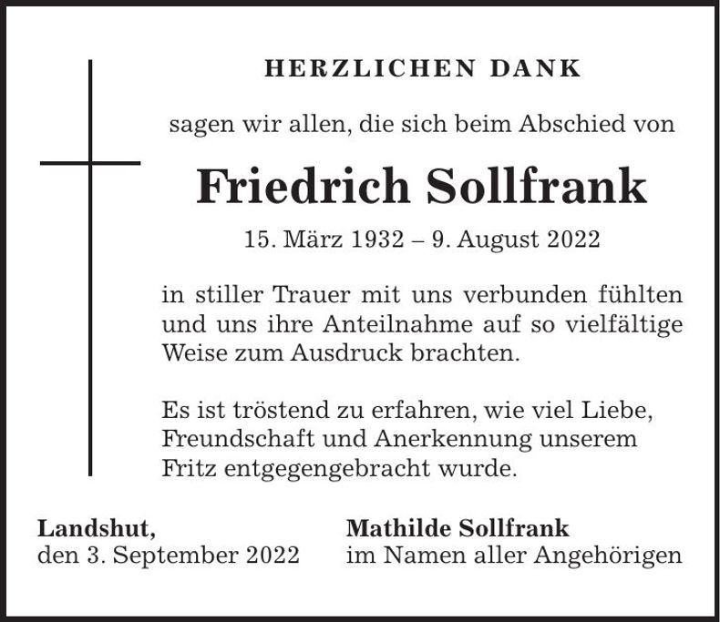 Traueranzeige Friedrich Sollfrank