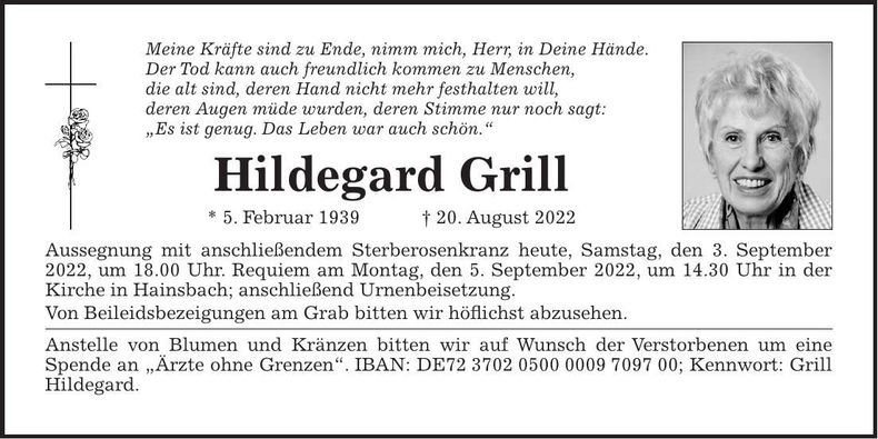 Traueranzeige Hildegard Grill