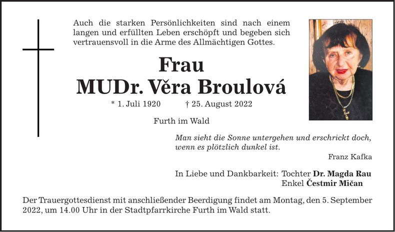Traueranzeige Vera Broulova