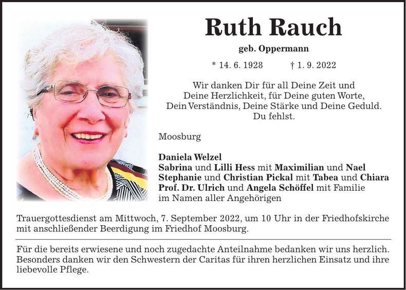 Traueranzeige Ruth Rauch