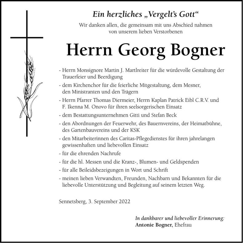 Traueranzeige Georg Bogner