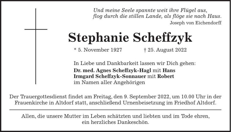 Traueranzeige Stephanie Scheffzyk